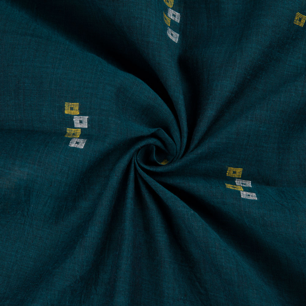Geometric Green Jamdani Pure Cotton 56 GSM Handwoven Fabric