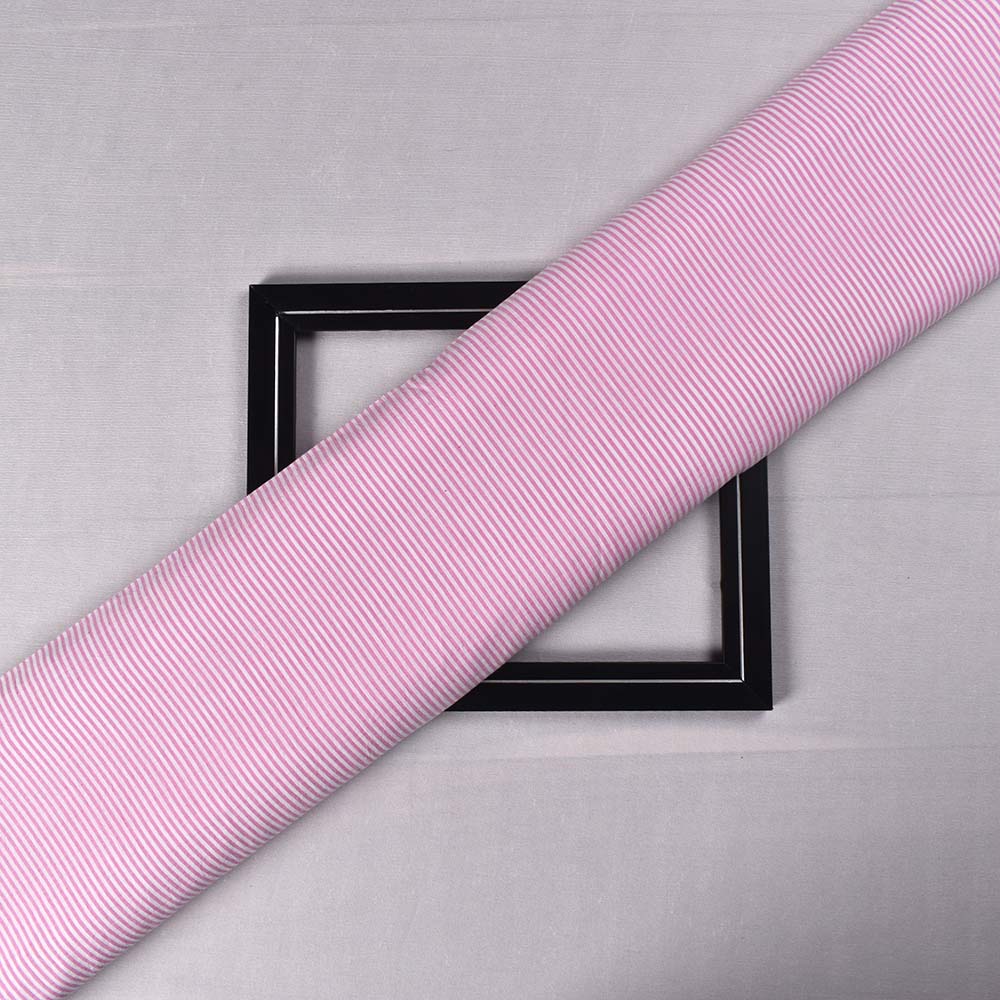 Stripe Baby Pink & White Pure Cotton 69 GSM Handwoven Fabric