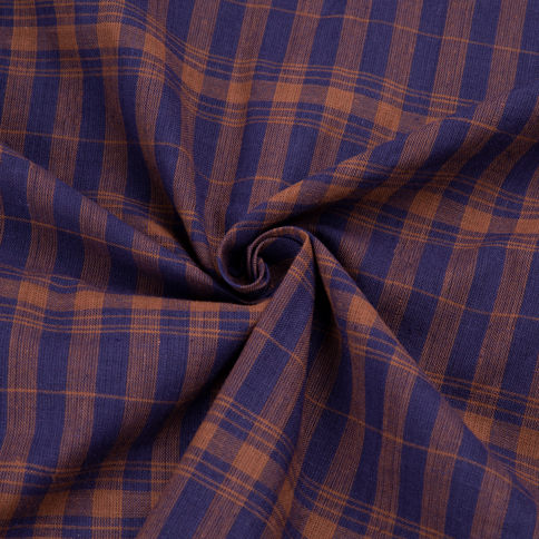 Check Blue & Brown Pure Cotton 100 GSM Handwoven Fabric