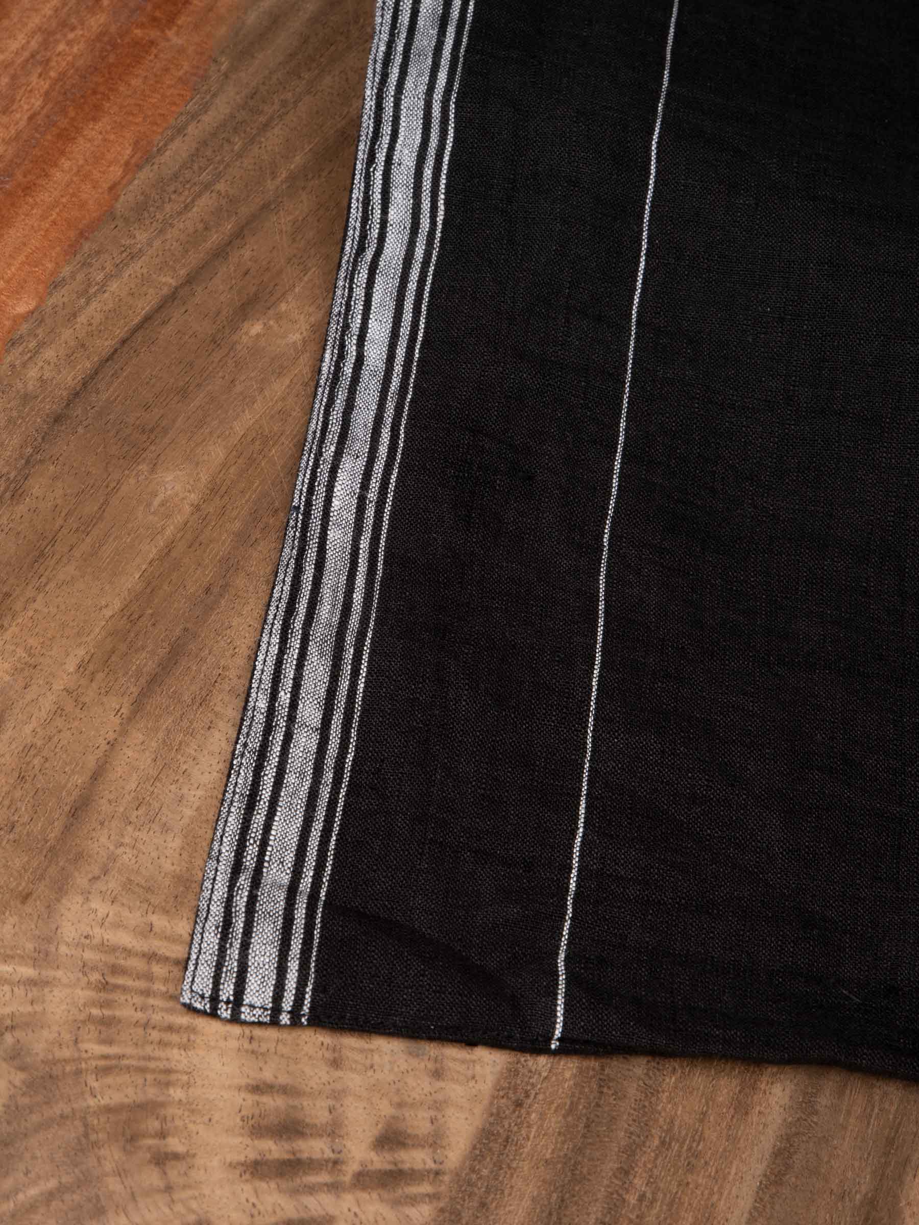 Stripe Black Pure Linen Table Runner