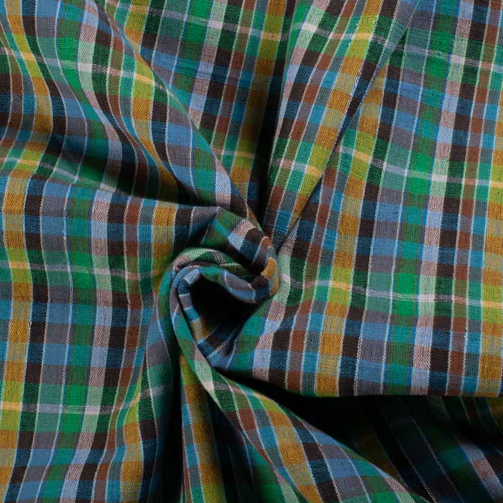 Pure Cotton 90 GSM Multicolor Check Handwoven Fabric 823