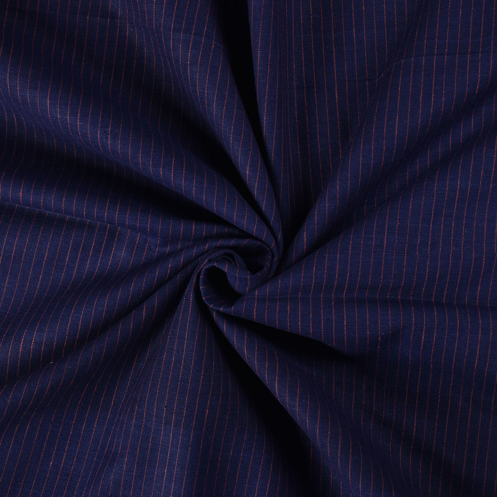 Stripe Navy Brown Pure Cotton 110 GSM Handwoven Fabric