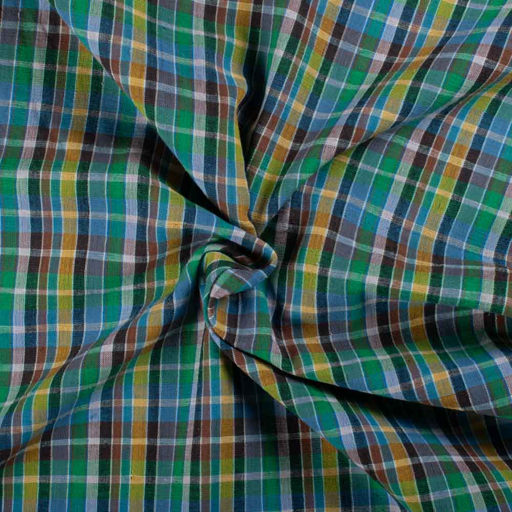 Pure Cotton 90 GSM Multicolor Check Handwoven Fabric 824