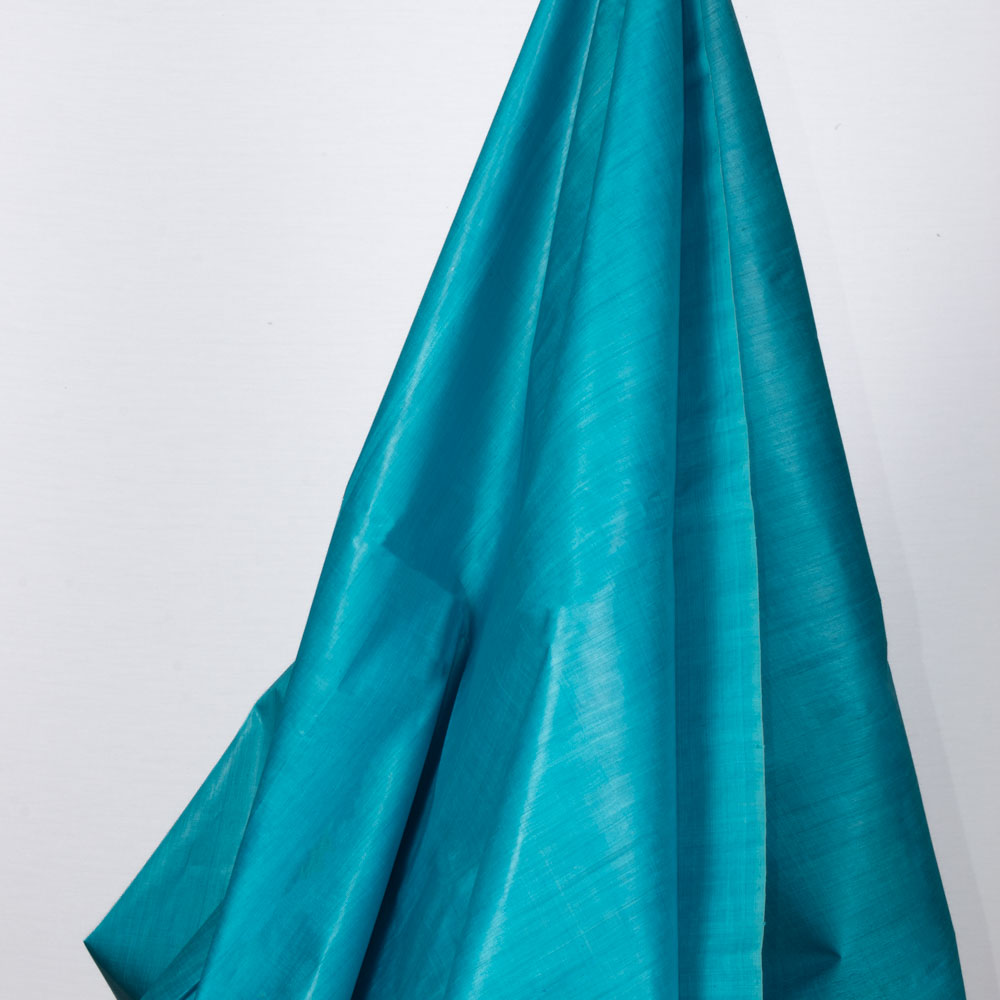 Plain Turquoise Tussar and Matka Silk Blend 78 GSM Handwoven Fabric