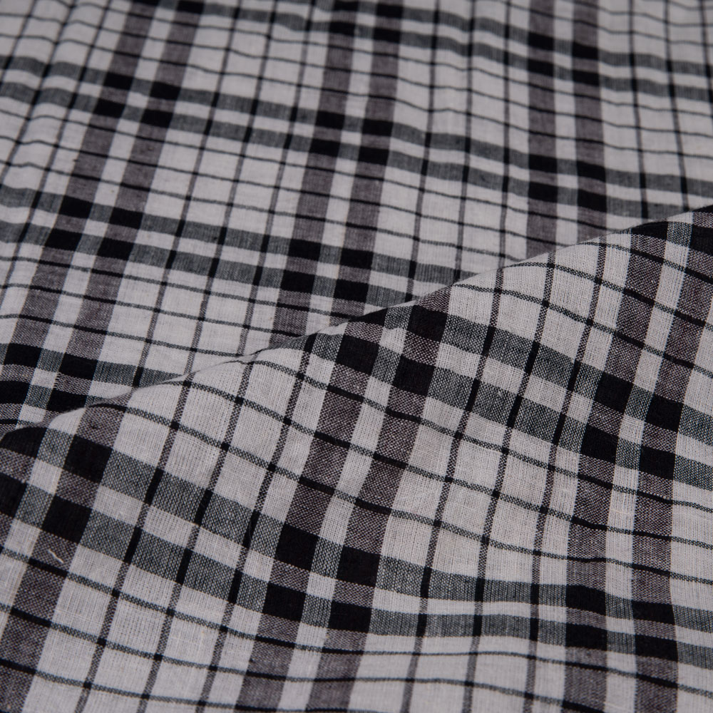 CHECK BLACK & WHITE PURE COTTON 74 GSM HANDWOVEN FABRIC