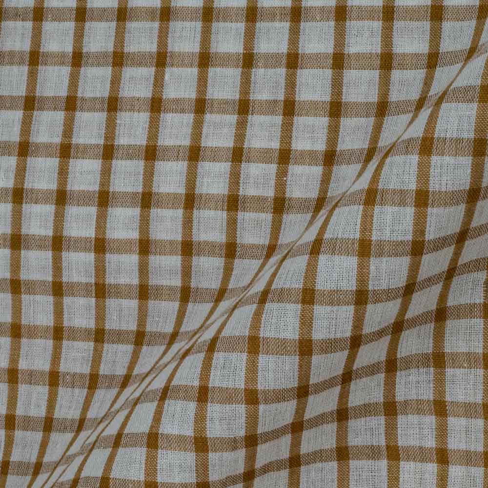 Check Brown & White Pure Cotton 65 GSM Handwoven Fabric