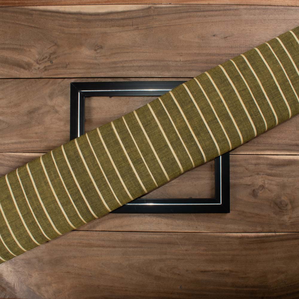 Stripe Olive Pure Cotton 95 GSM Handwoven Fabric