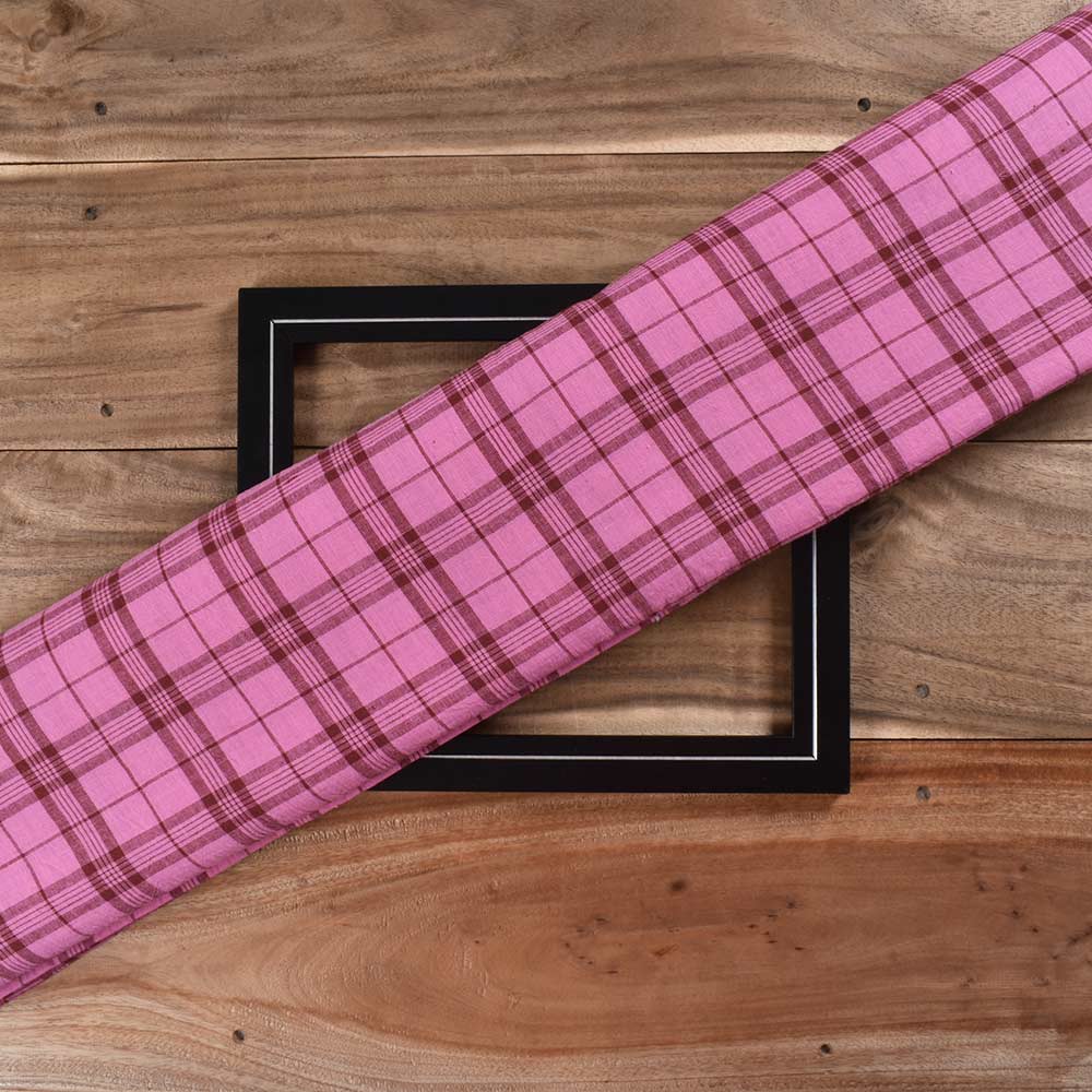 Check Red & Pink Pure Cotton 105 GSM Handwoven Fabric