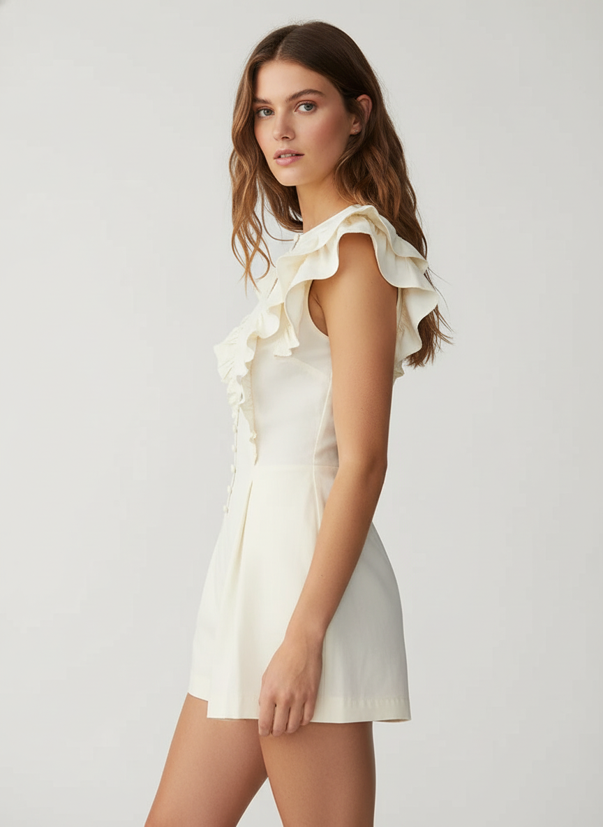 Pleated Romper With Ruffles