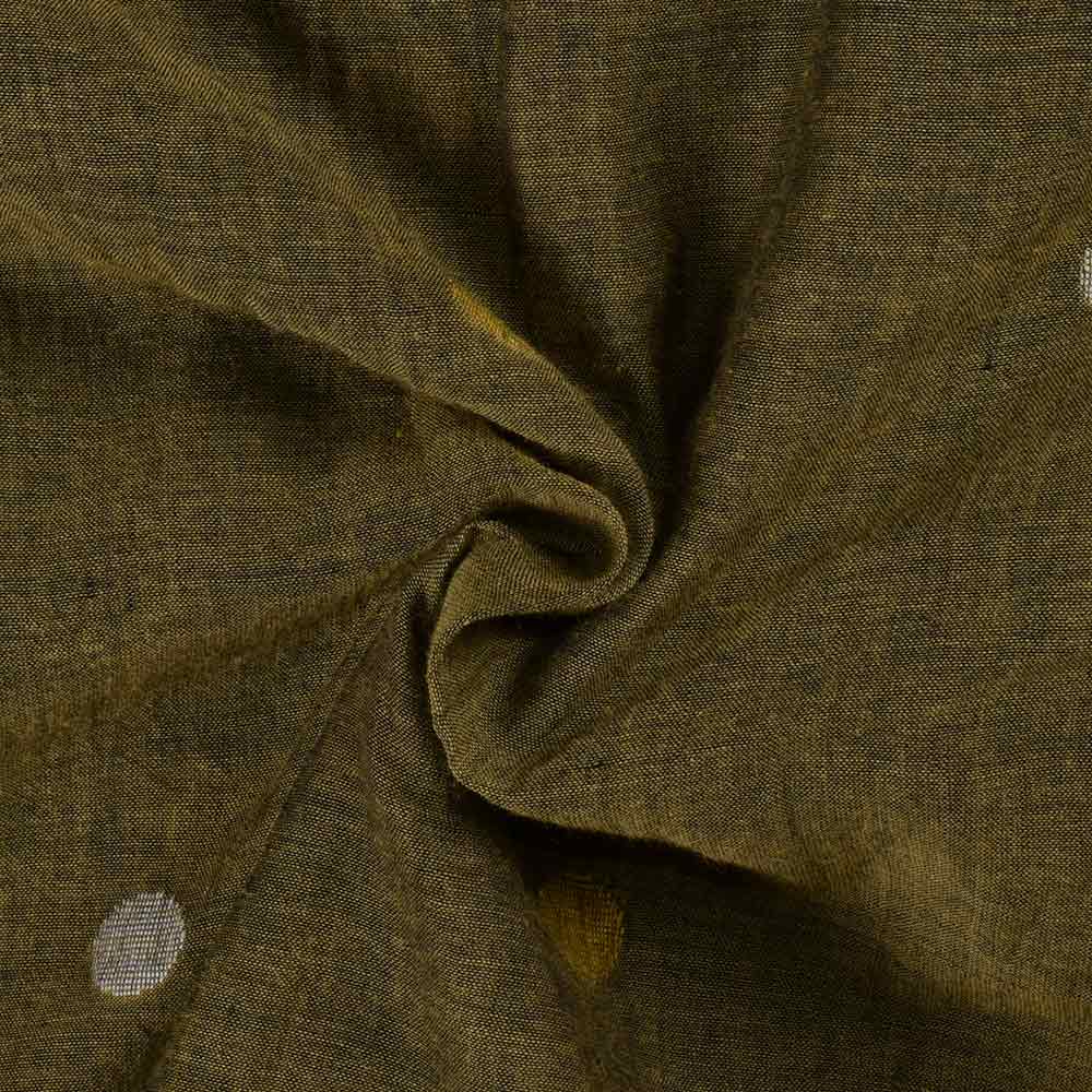 Polka Dot Olive Green Jamdani Pure Cotton 58 GSM Handwoven Fabric