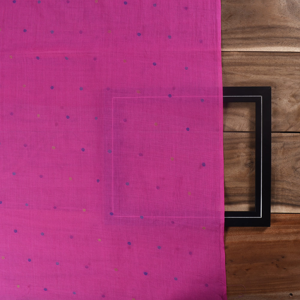 PINK POLKA JAMDANI PURE COTTON 52 GSM HANDWOVEN FABRIC