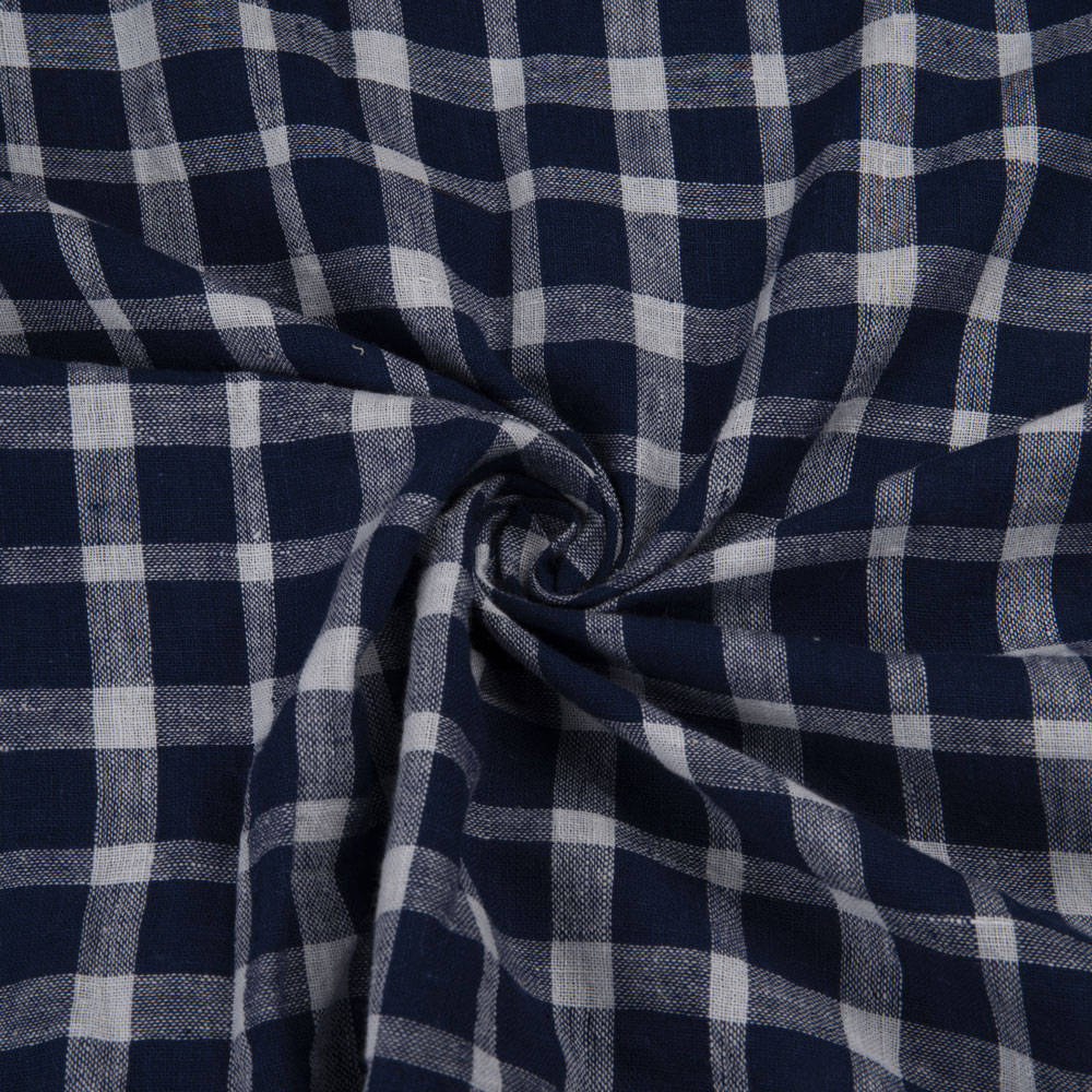 Check Dark Blue & White Pure Cotton 98 GSM Handwoven Fabric