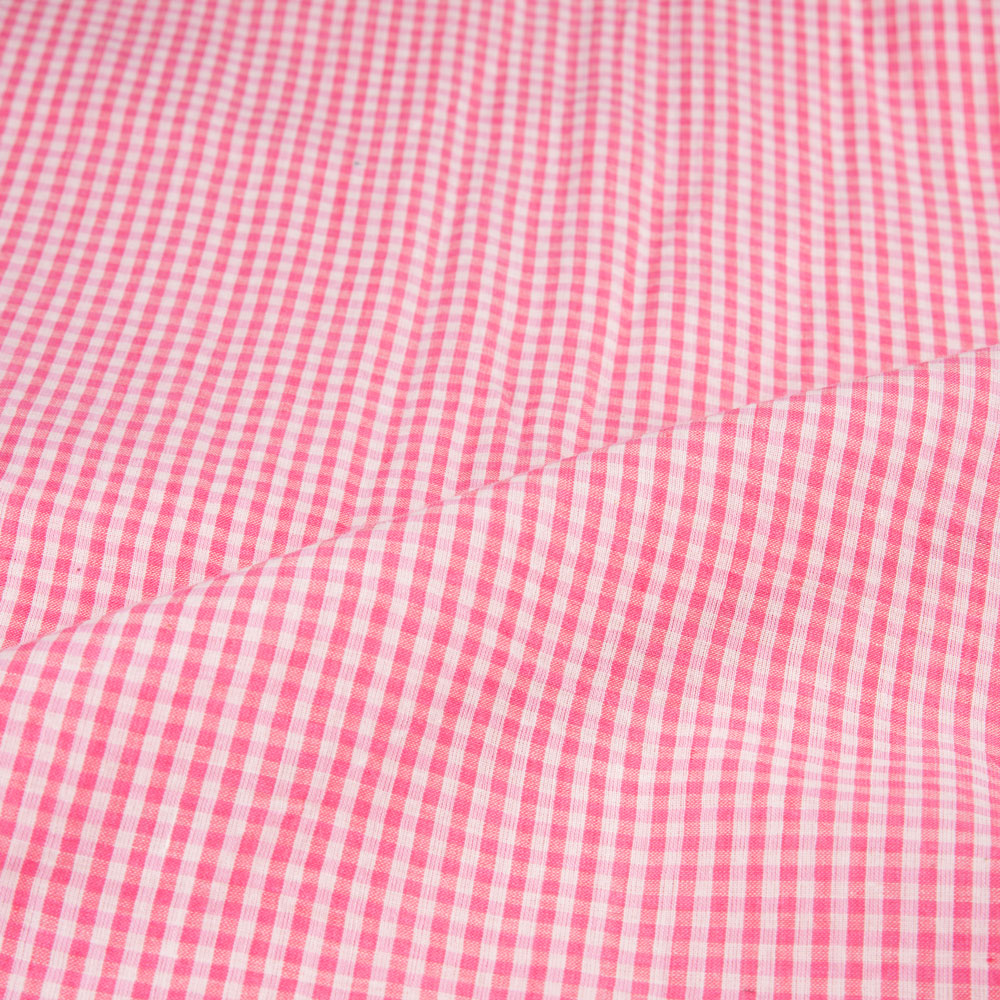 CHECK PINK PURE COTTON 58 GSM HANDWOVEN FABRIC