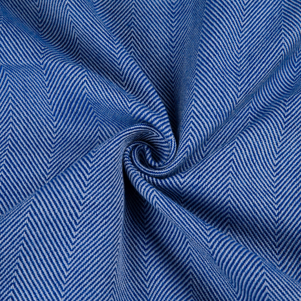 HERRINGBONE BLUE PURE WOOL 220 HANDWOVEN FABRIC