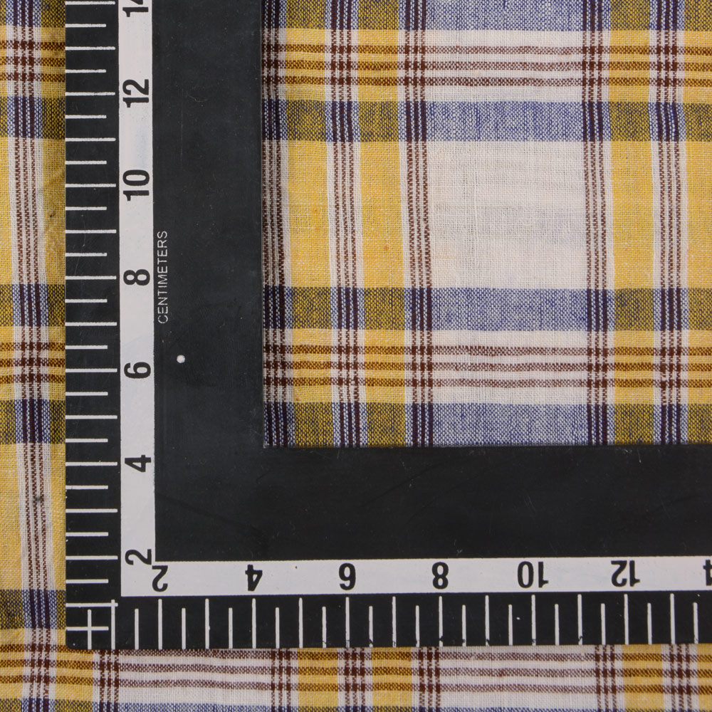 CHECK BLUE YELLOW PURE COTTON 98 GSM HANDWOVEN FABRIC
