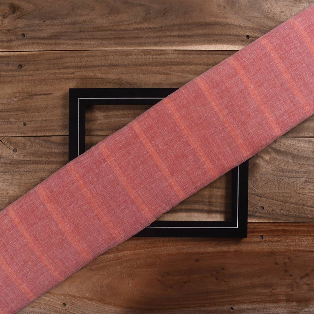 Stripe Light Orange Pure Cotton 64 GSM Handwoven Fabric