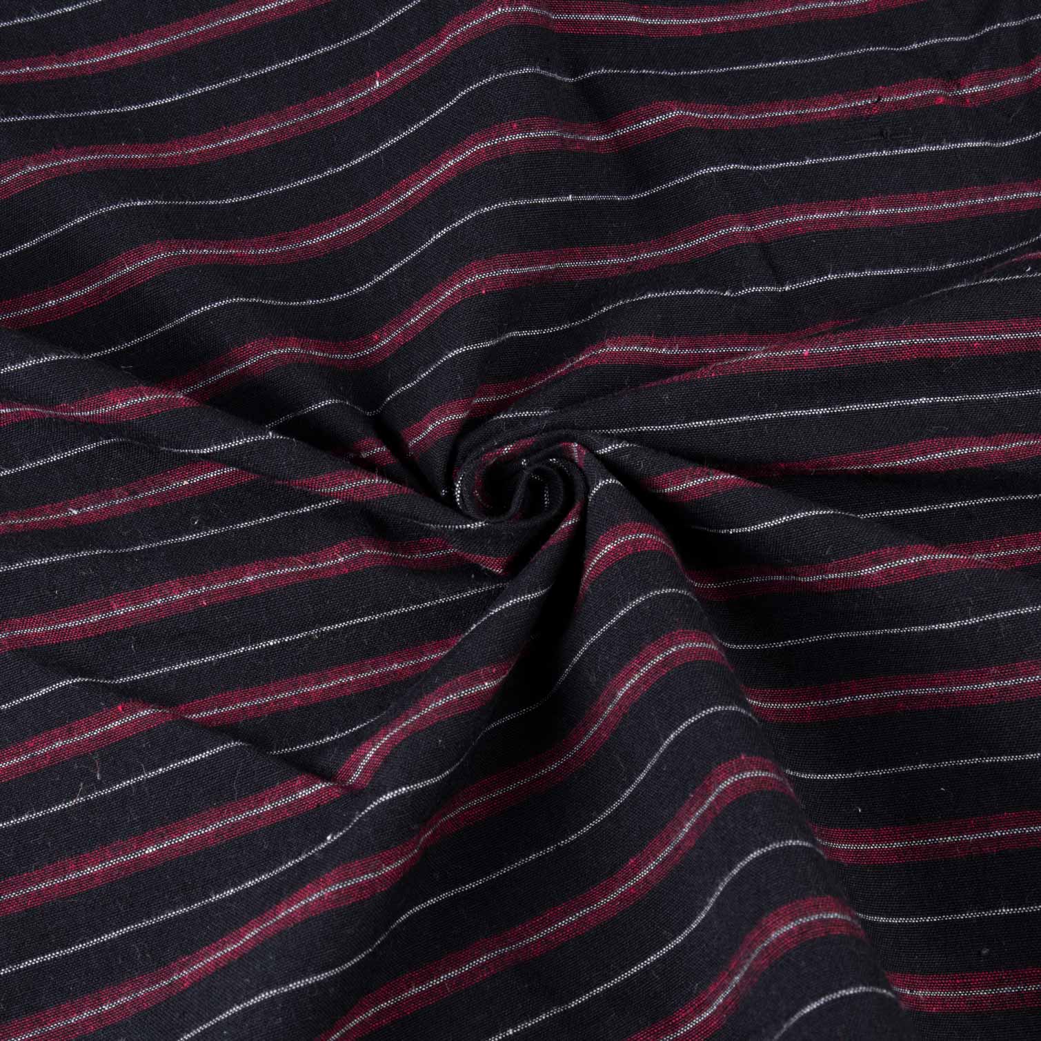 Stripe Black Khadi Cotton 155 GSM Handwoven Fabric