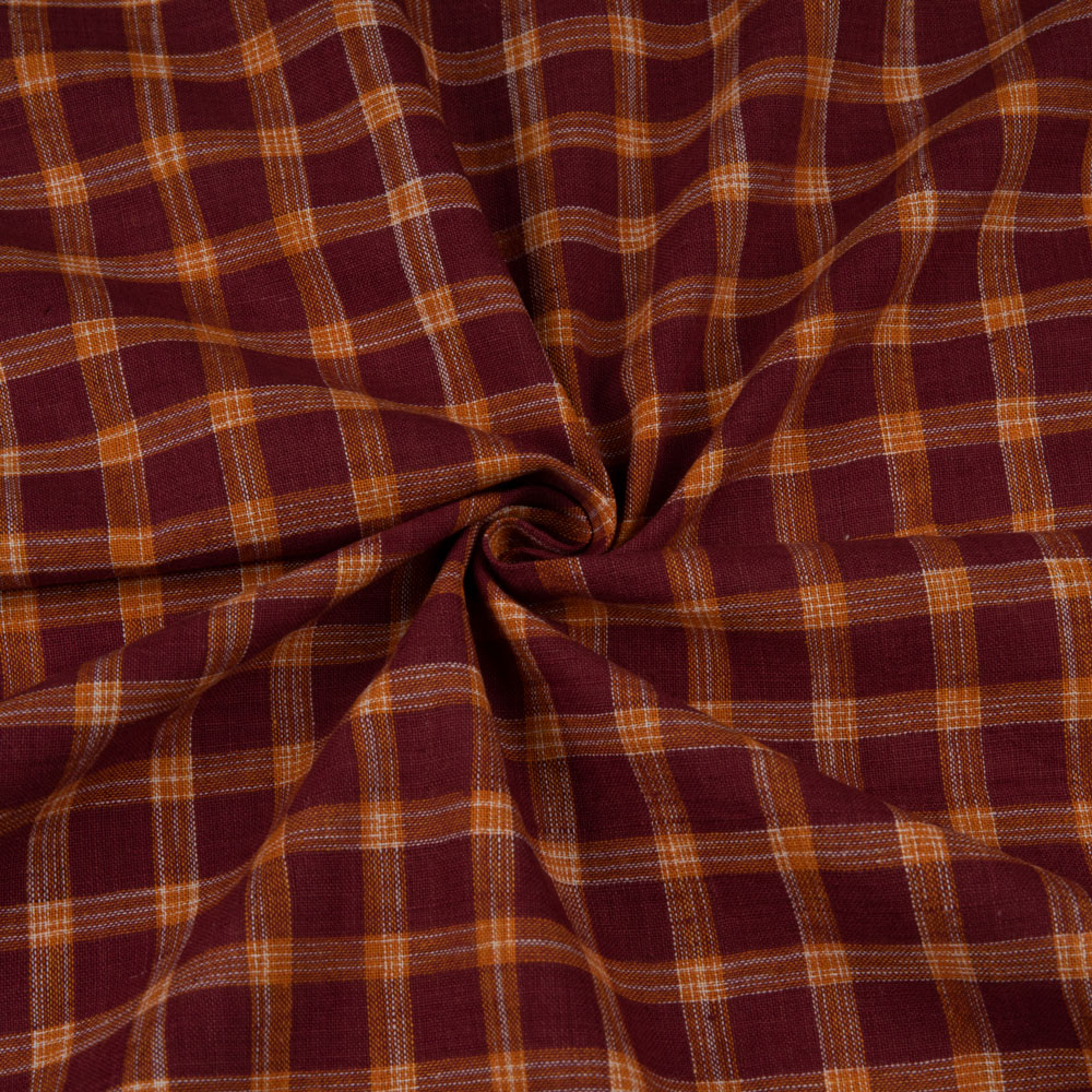 Check Brown Pure Cotton 94 GSM Handwoven Fabric