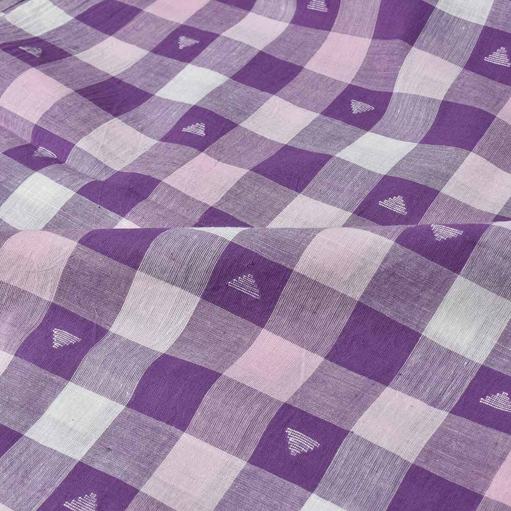 CHECK PURPLE WHITE JAMDANI PURE COTTON 75 GSM HANDWOVEN FABRIC