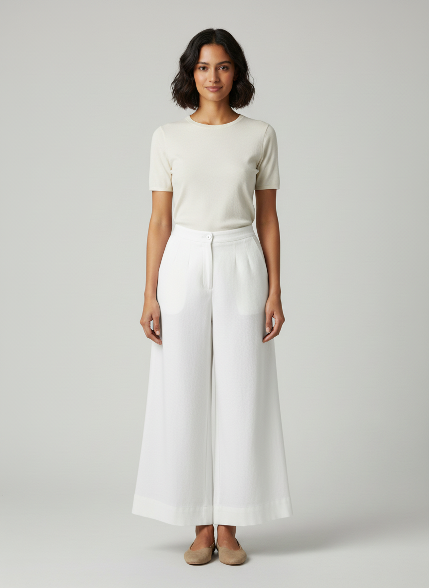 Wide Leg Pants-Single Center Button 