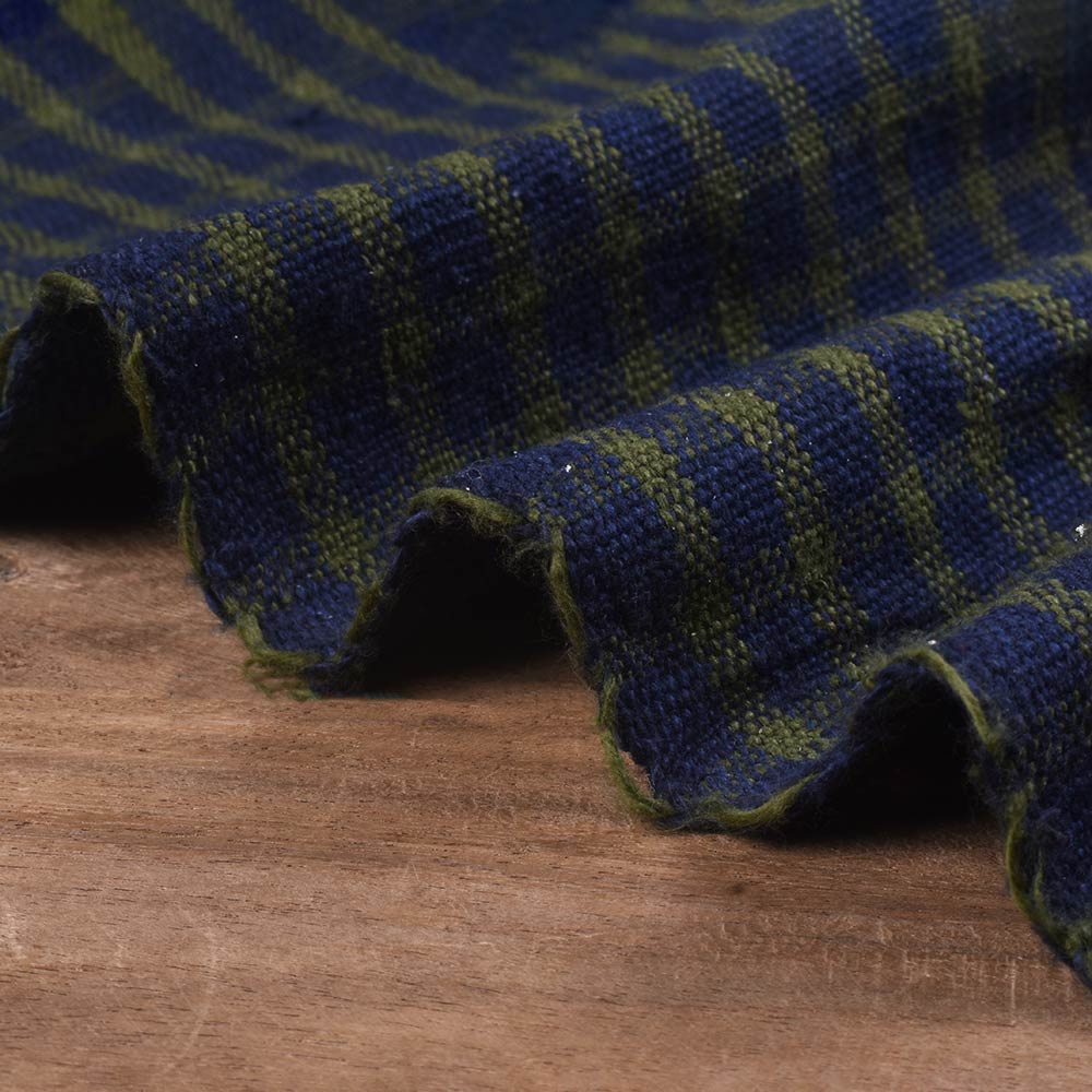 CHECK NAVY & OLIVE PURE KHADI 260 GSM HANDWOVEN FABRIC