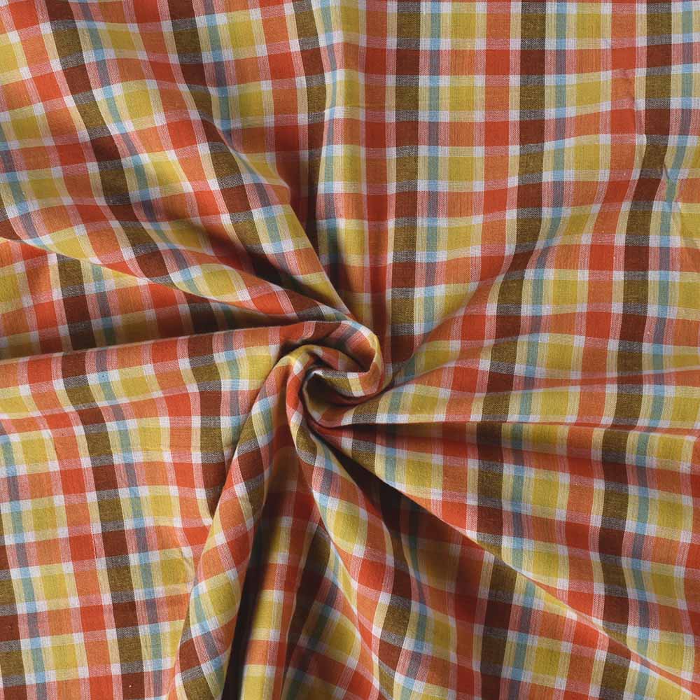 Check Multicolor Pure Cotton 85 GSM Handwoven Fabric