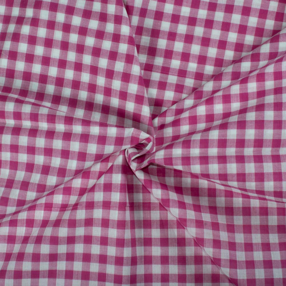 Check Pink White Pure Cotton 55 GSM Handwoven Fabric 