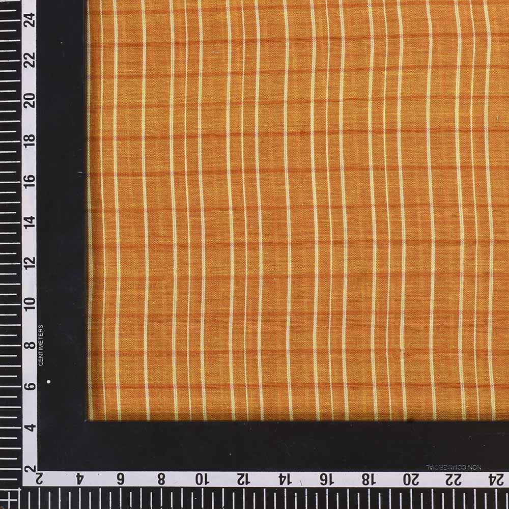 CHECK ORANGE & NATURAL GOLD PURE COTTON 67 GSM HANDWOVEN FABRIC