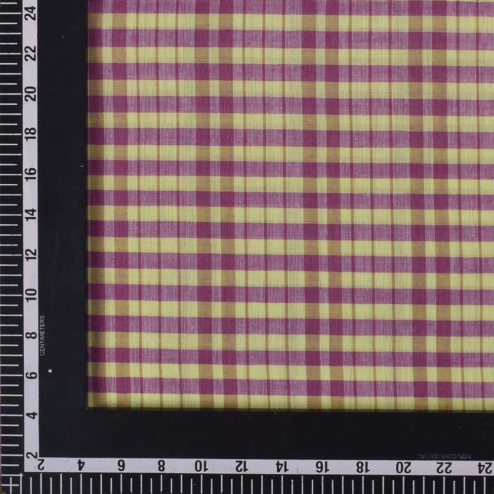 CHECK YELLOW PURPLE PURE COTTON 72 GSM HANDWOVEN FABRIC