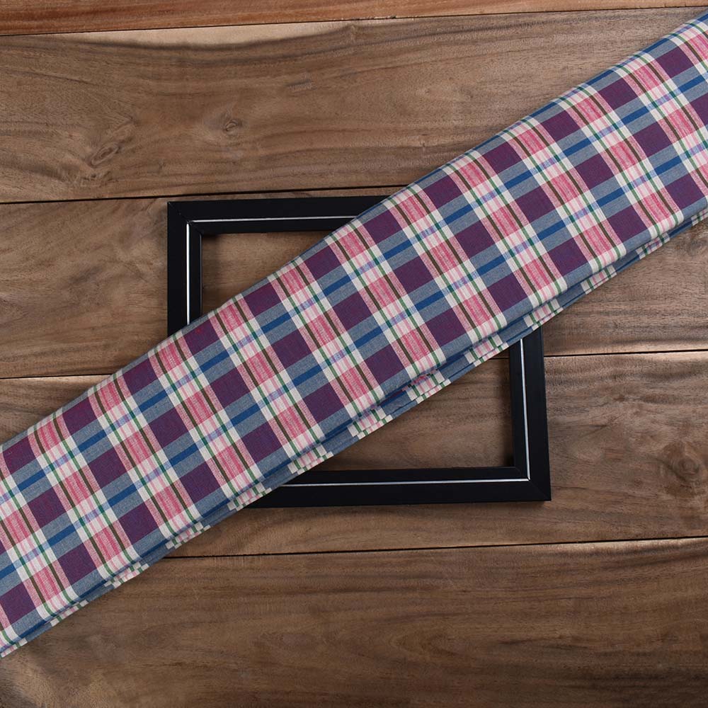 Check Multicolor Pure Cotton 100 GSM Handwoven Fabric 562