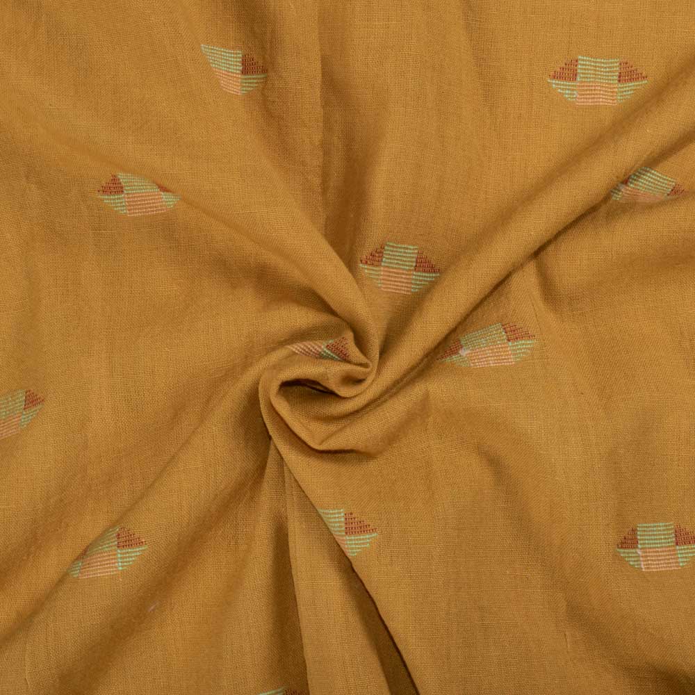 Geometric Mustard Jamdani Pure Cotton 100 GSM Handwoven Fabric