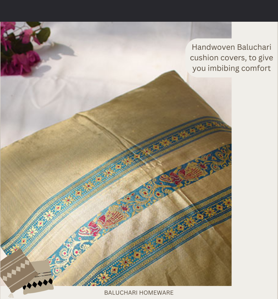 Handwoven Baluchari Cushion Cover