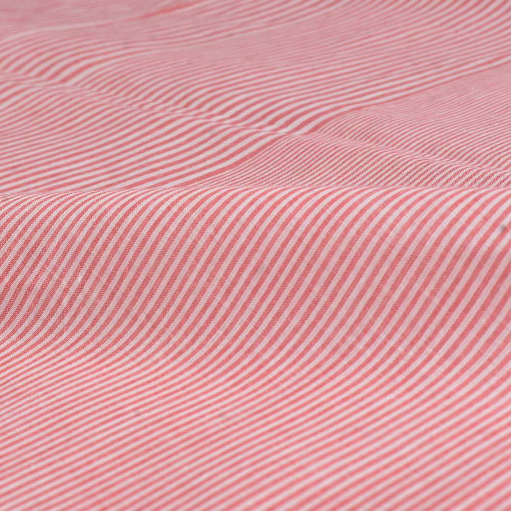 STRIPE CORAL PINK PURE COTTON 56 GSM HANDWOVEN FABRIC