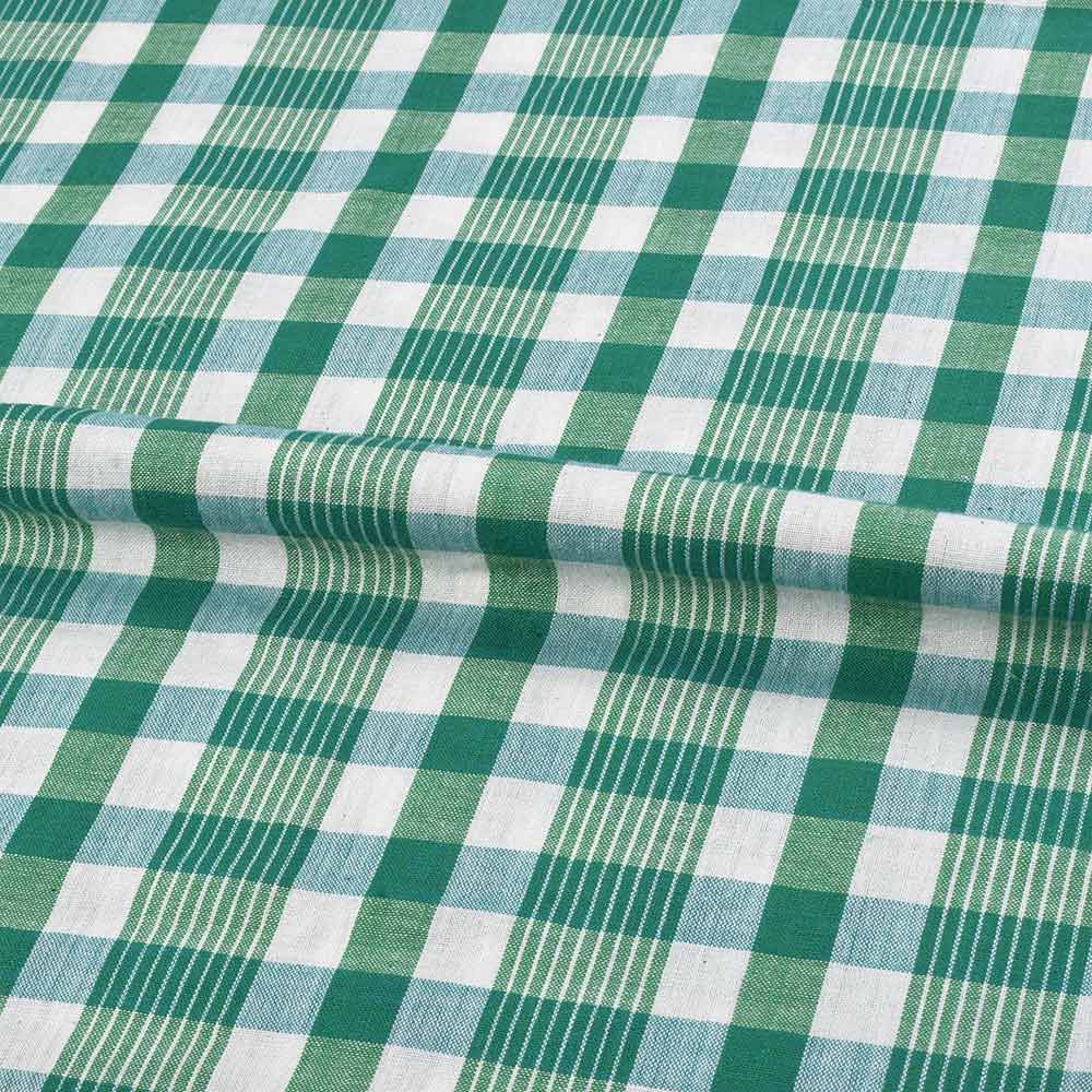 CHECK GREEN & WHITE PURE COTTON 88 GSM HANDWOVEN FABRIC 394