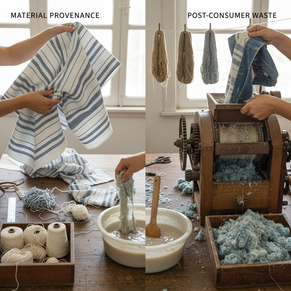Pre-consumer cotton fabric scraps prepared for recycling into new sustainable textiles