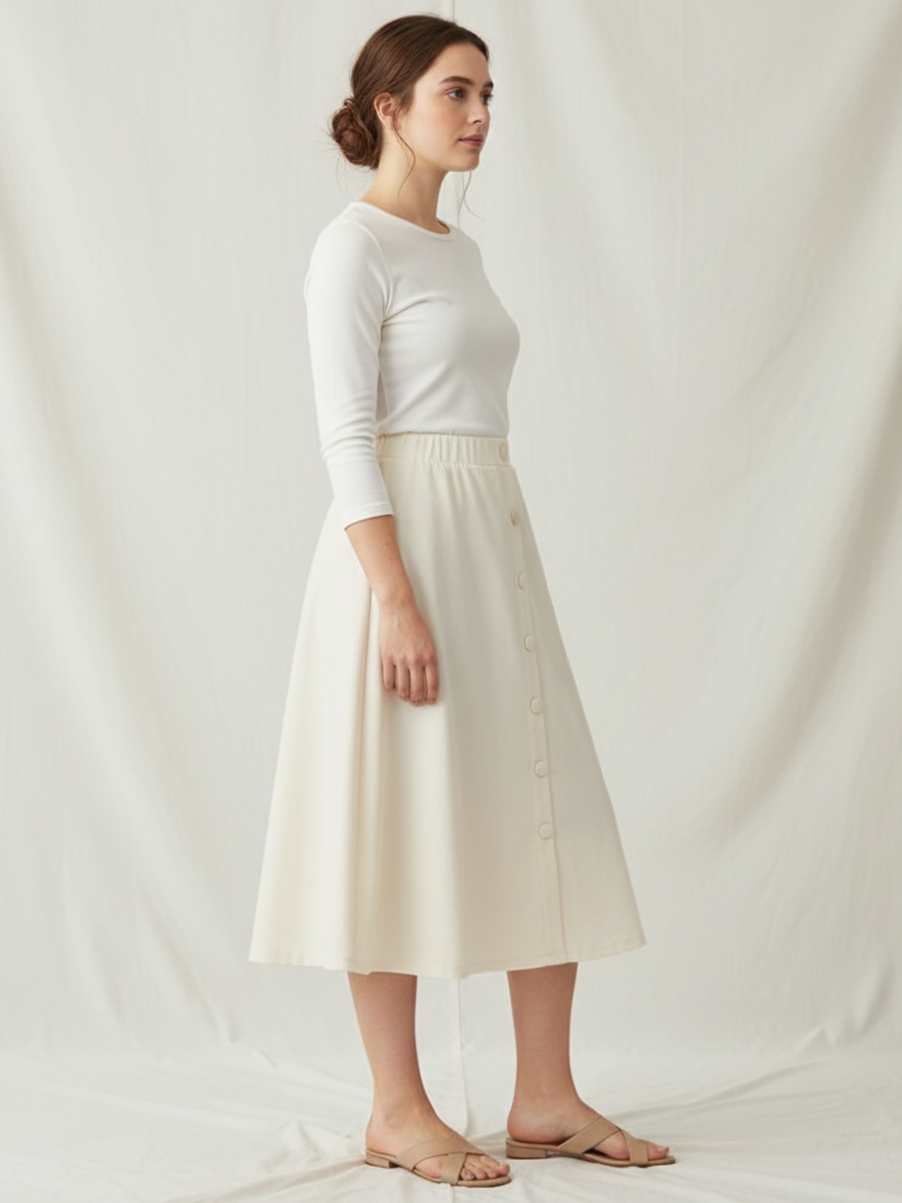 Centre Buttoned Gathered Skirt
