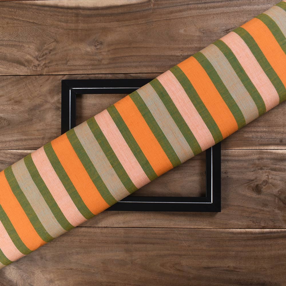 Stripe Multicolor Pure Cotton 100 GSM Handwoven Fabric 267