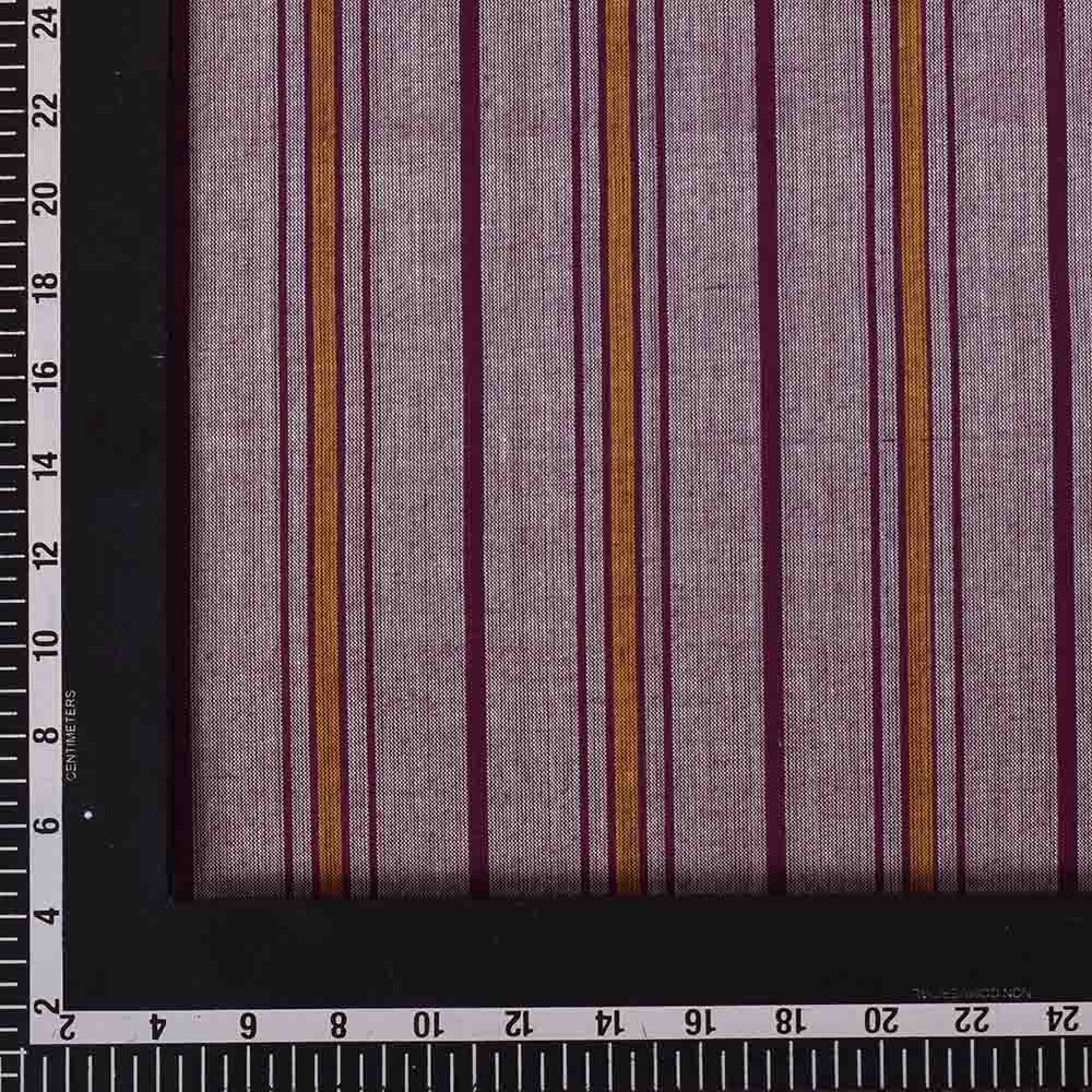STRIPE PURPLE MUSTARD PURE COTTON 100 GSM HANDWOVEN FABRIC