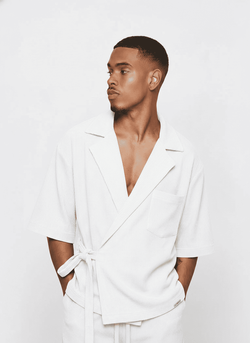 Shawl Collar Side Tie Shirt
