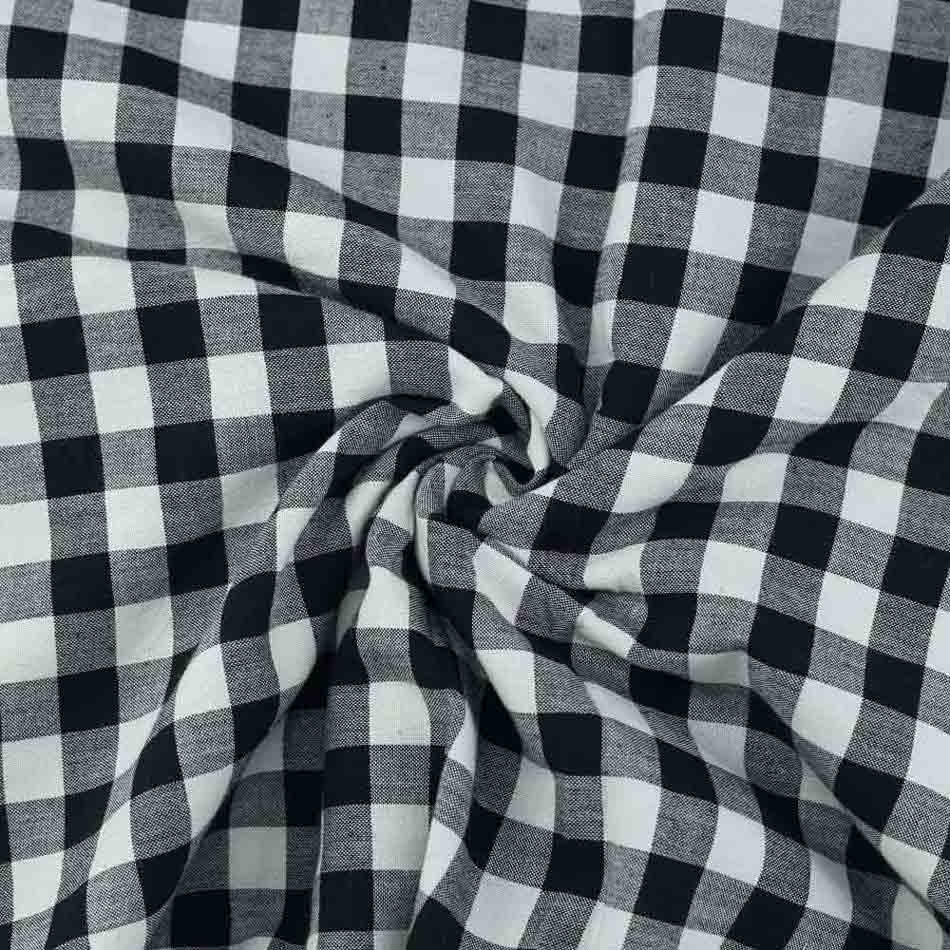 Check Black & White Pure Cotton 68 GSM Handwoven Fabric