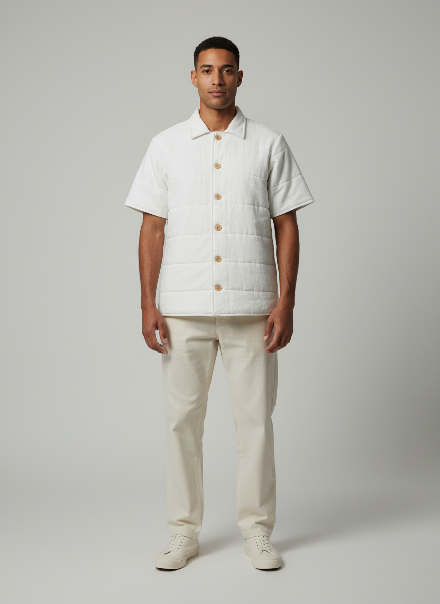 Padded Placket Button-Up Cotton Jacket