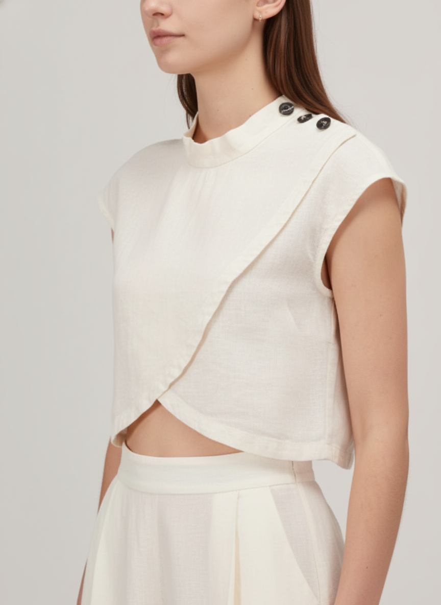 Shoulder Buttoned Overlapped Top