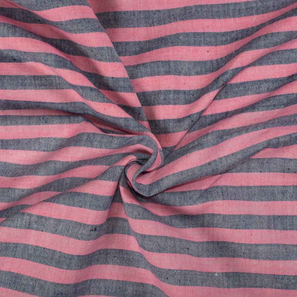 Stripe Pink Navy 130 GSM Cotton Khadi Handwoven Breathable Fabric 