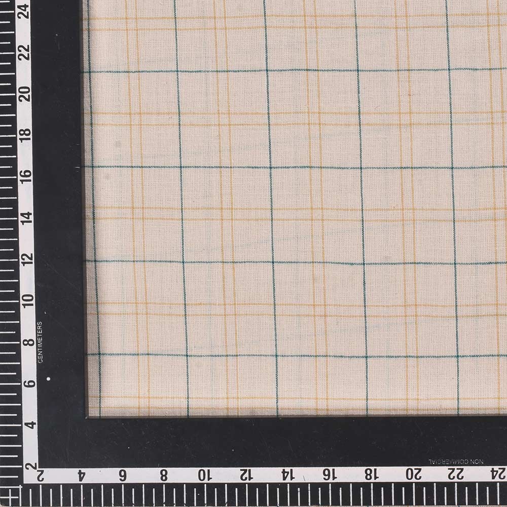 CHECK CREAM KHADI COTTON 96 GSM HANDWOVEN FABRIC