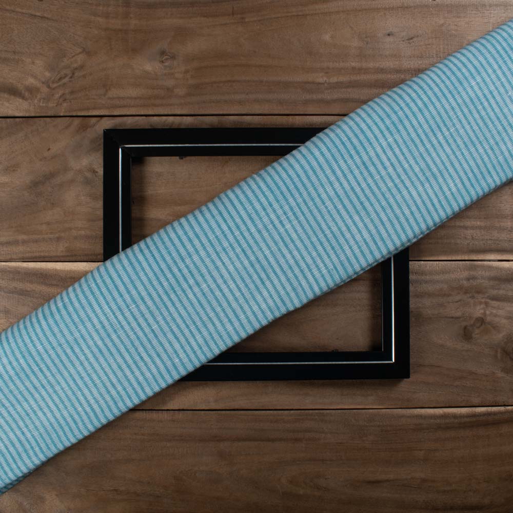 Stripe Turquoise Blue Khadi Cotton 121 GSM Handwoven Fabric