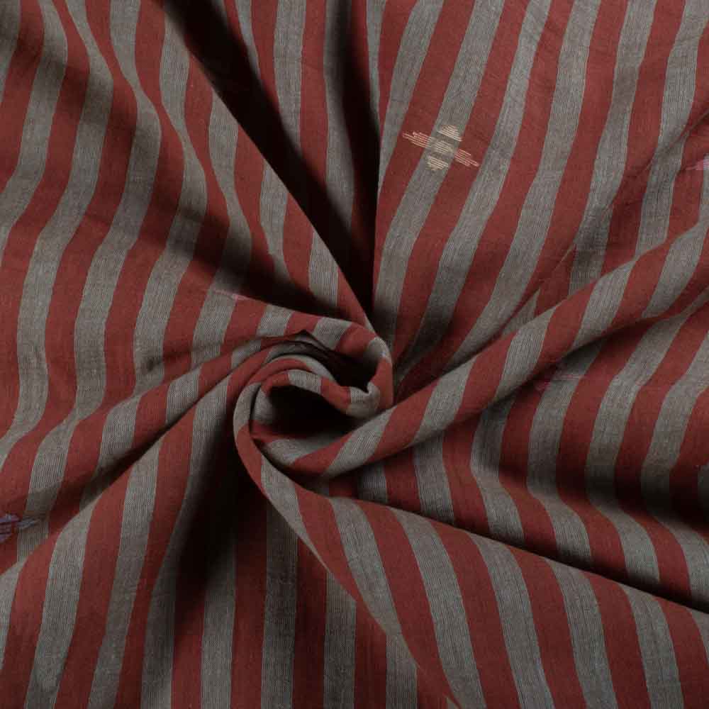 Red & Cream Stripe Geometric Pure Cotton 55 GSM Handwoven Fabric