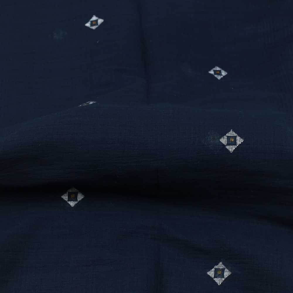GEOMETRIC DARK BLUE JAMDANI PURE COTTON 55 GSM FABRIC
