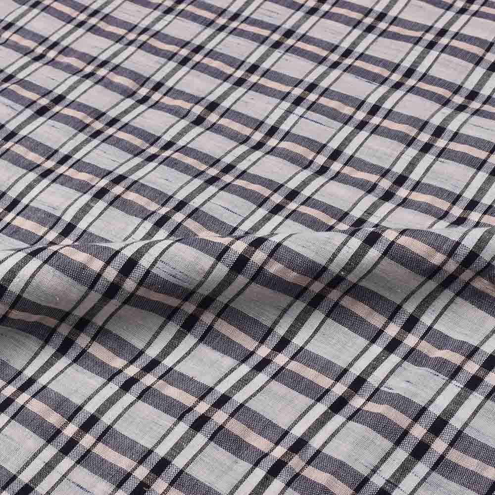 FUTKI CHECK MULTICOLOR KHADI COTTON AND LINEN 95 GSM HANDWOVEN FABRIC