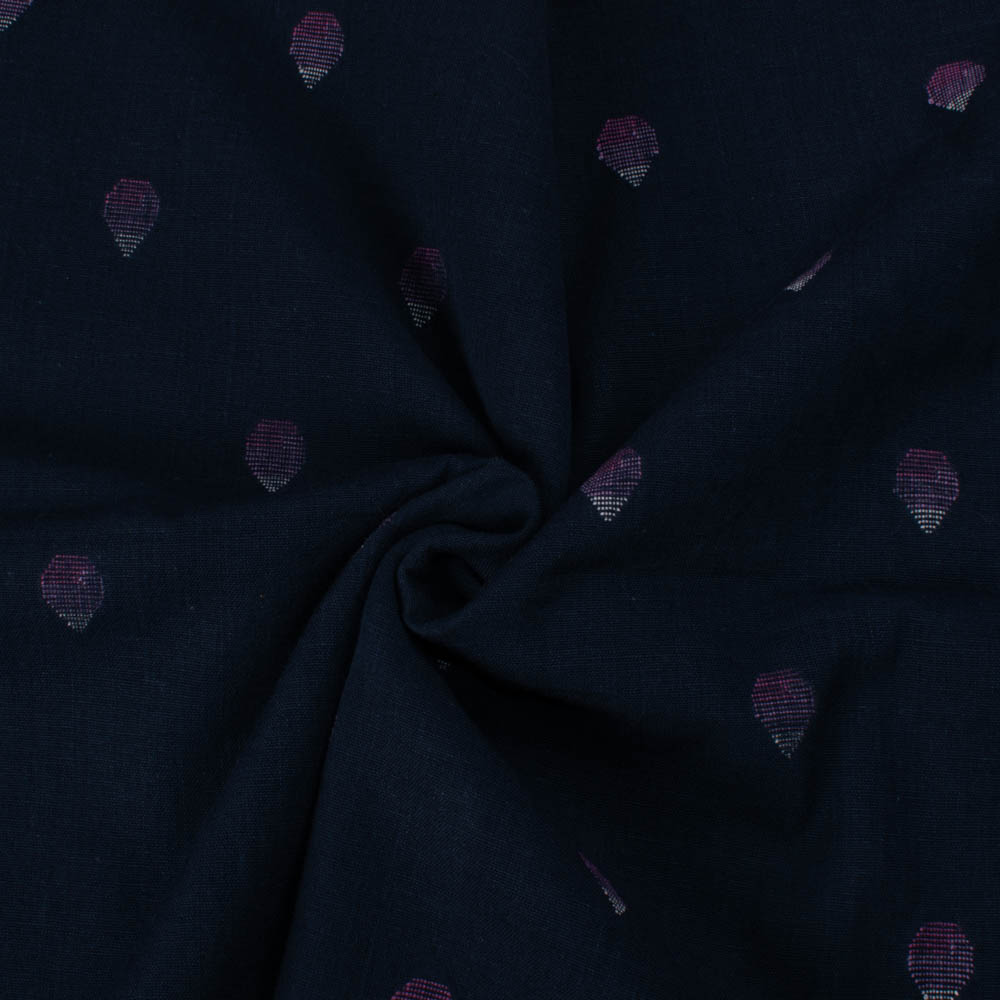 Abstract Navy Jamdani Pure Cotton 100 GSM Handwoven Fabric