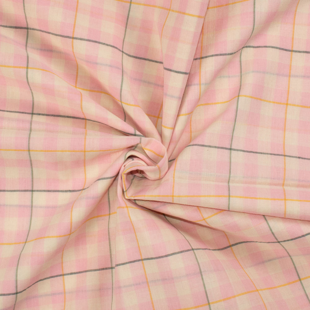 Check Multicolor Pure Cotton 60 GSM Handwoven Fabric 686